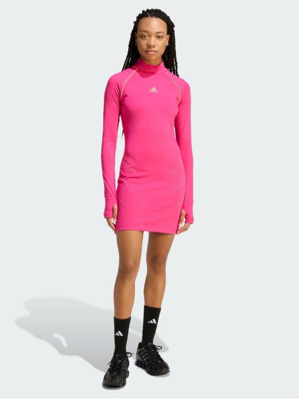 adidas Pink Long Sleeve Dress Tunic with Neon Orange Piping